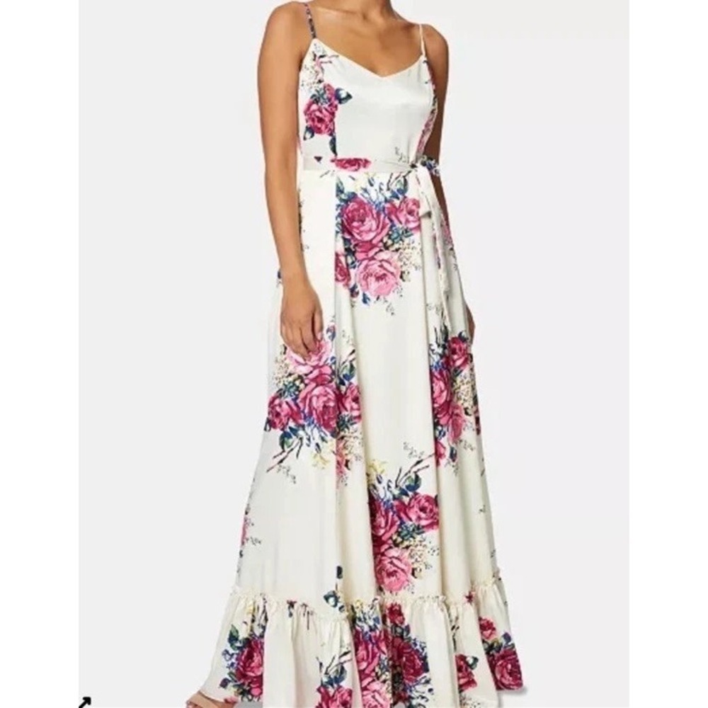 Betsey Johnson Size 10‎ Cream Floral Maxi Dress Satin romantic wedding tiered